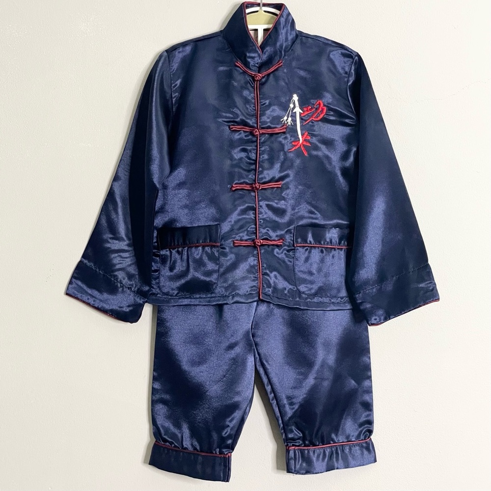 Boy’s Long Sleeve Embroidered Asian Silk 2-Piece Pant Suit